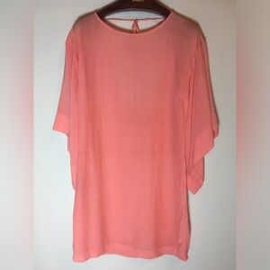 Salmon Summer Coral Tunic Short Dress, Elegant Warm Vacation, Beach or Pool Look
